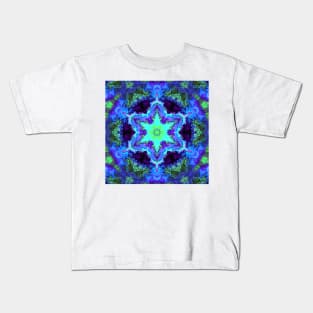 Psychedelic Mandala Flower Green Blue and Purple Kids T-Shirt